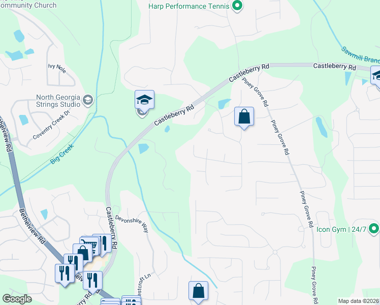 map of restaurants, bars, coffee shops, grocery stores, and more near 5465 Kings Hill Drive in Cumming