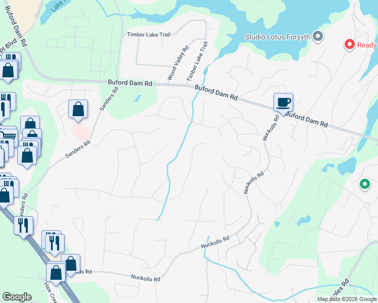 map of restaurants, bars, coffee shops, grocery stores, and more near 1160 Spring Oak Way in Cumming