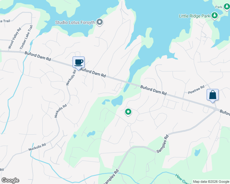 map of restaurants, bars, coffee shops, grocery stores, and more near 1950 Buford Dam Road in Cumming