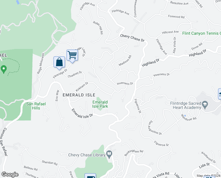 map of restaurants, bars, coffee shops, grocery stores, and more near 3673 Hampstead Road in Glendale