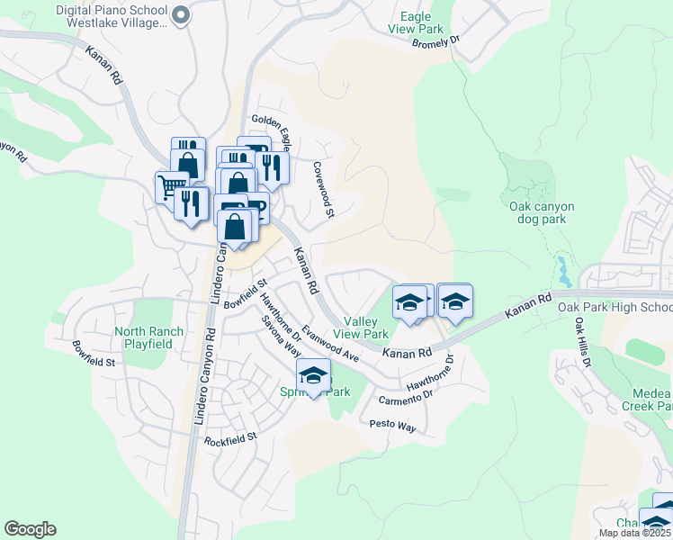 map of restaurants, bars, coffee shops, grocery stores, and more near 5061 Churchwood Drive in Oak Park