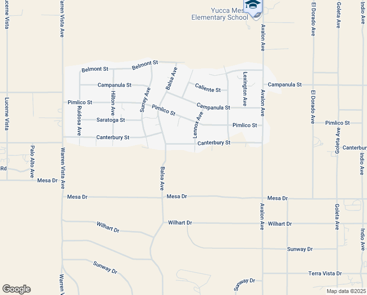 map of restaurants, bars, coffee shops, grocery stores, and more near 58183 Canterbury Street in Yucca Valley