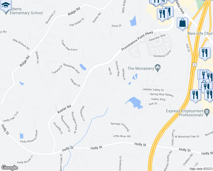 map of restaurants, bars, coffee shops, grocery stores, and more near 203 Osmanthus Way in Canton