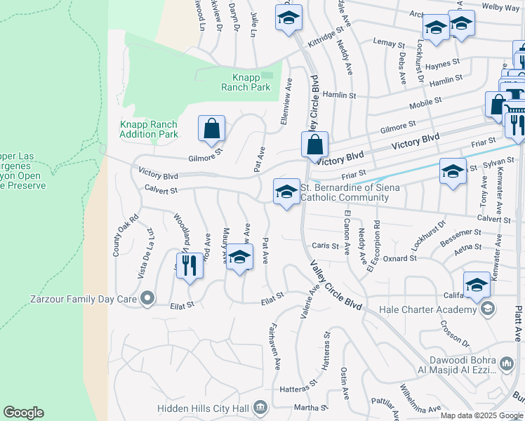 map of restaurants, bars, coffee shops, grocery stores, and more near 6133 Pat Avenue in Los Angeles