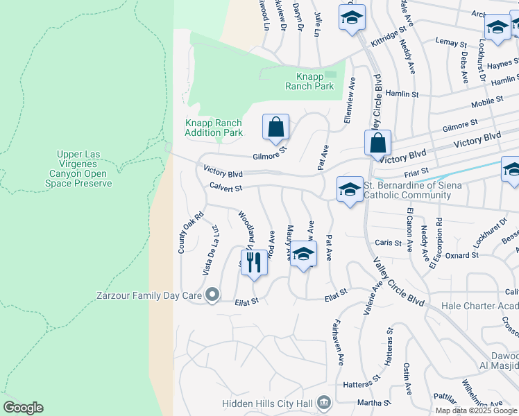 map of restaurants, bars, coffee shops, grocery stores, and more near 6129 Rod Avenue in Los Angeles