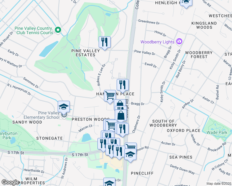 map of restaurants, bars, coffee shops, grocery stores, and more near 731 Sovereign Place in Wilmington