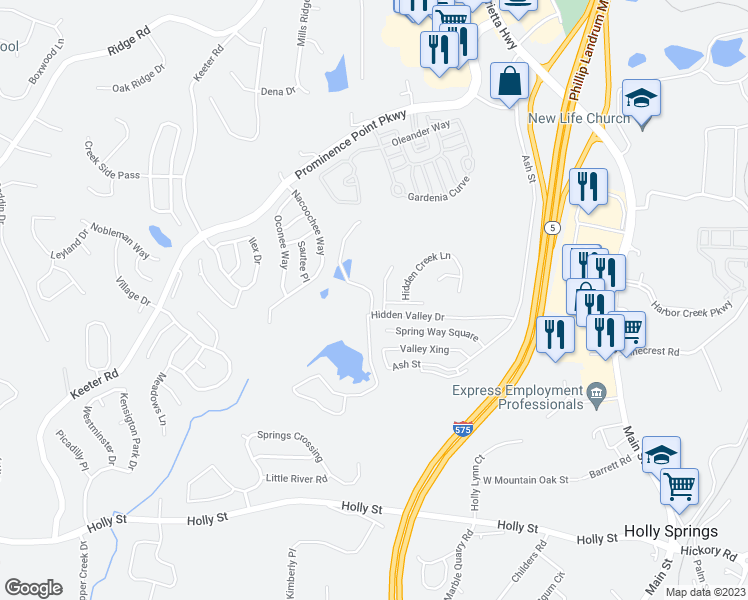 map of restaurants, bars, coffee shops, grocery stores, and more near 107 Hidden Creek Drive in Canton