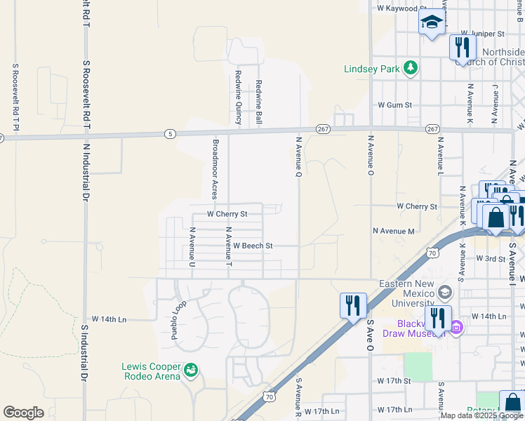 map of restaurants, bars, coffee shops, grocery stores, and more near 505 North Ave South in Portales