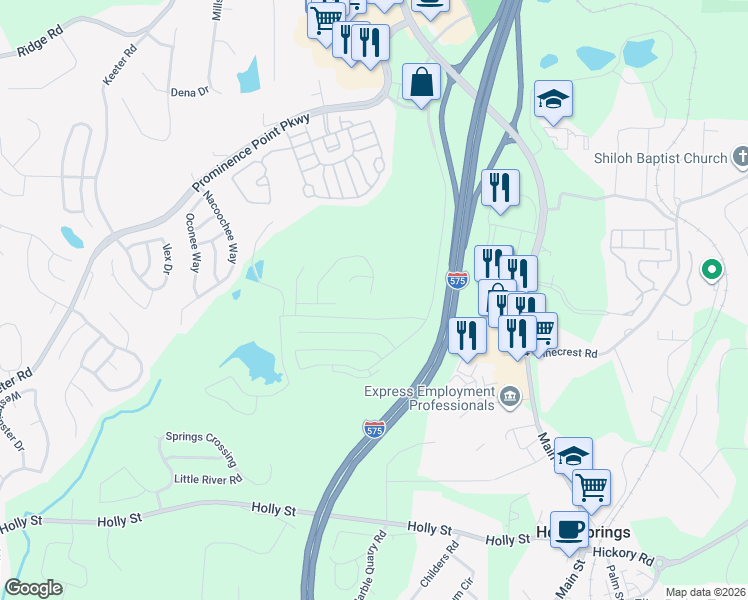 map of restaurants, bars, coffee shops, grocery stores, and more near 385 Hidden Creek Lane in Canton