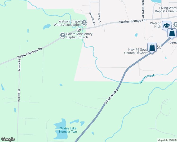 map of restaurants, bars, coffee shops, grocery stores, and more near 6824 Nevins Road in Pine Bluff