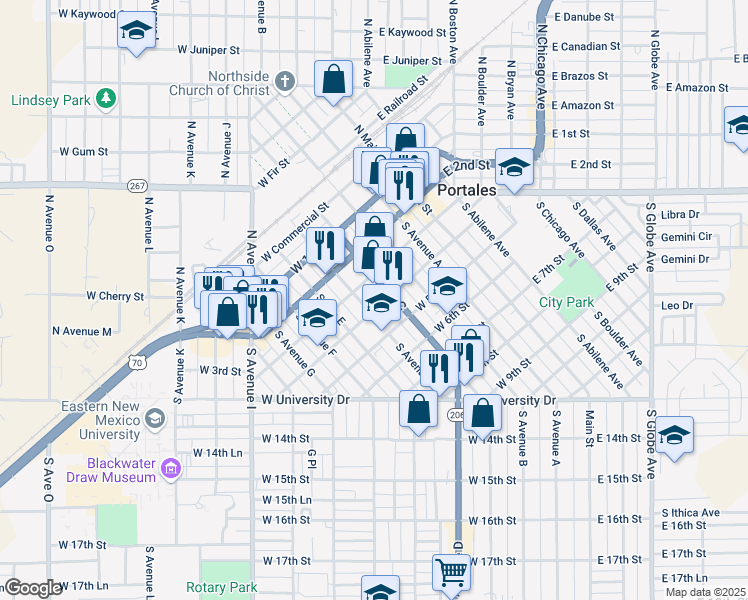 map of restaurants, bars, coffee shops, grocery stores, and more near 419-499 West 4th Street in Portales
