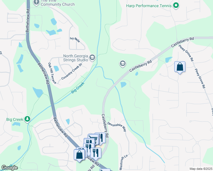 map of restaurants, bars, coffee shops, grocery stores, and more near 4980 Fenwick Drive in Cumming