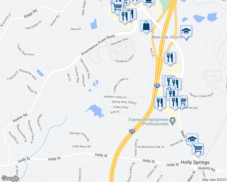 map of restaurants, bars, coffee shops, grocery stores, and more near 303 Hidden Creek Lane in Canton