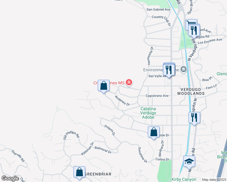 map of restaurants, bars, coffee shops, grocery stores, and more near 1308 Opechee Way in Glendale