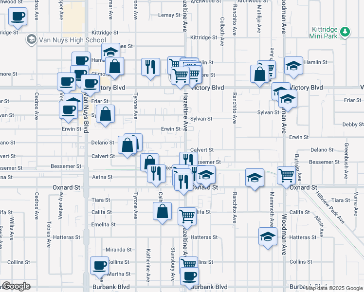 map of restaurants, bars, coffee shops, grocery stores, and more near in Los Angeles County