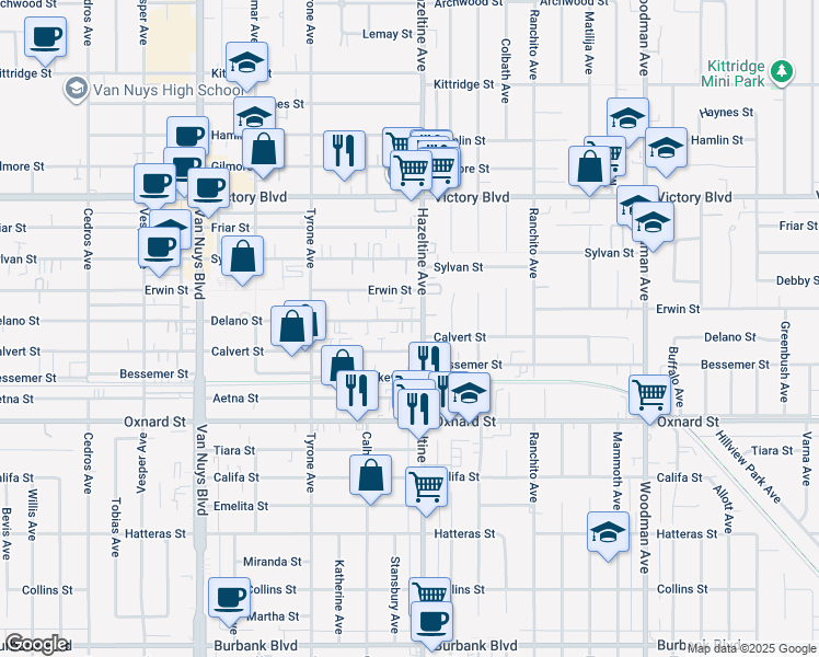 map of restaurants, bars, coffee shops, grocery stores, and more near in Los Angeles County
