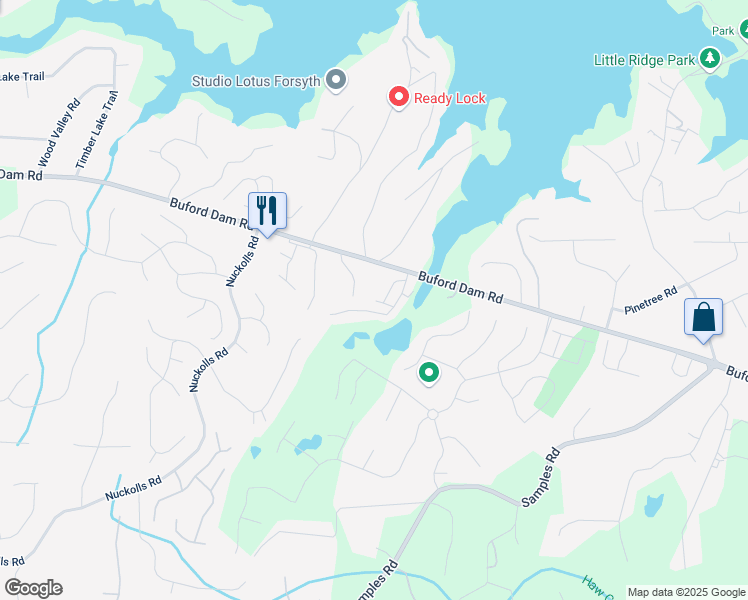 map of restaurants, bars, coffee shops, grocery stores, and more near 1950 Buford Dam Road in Cumming