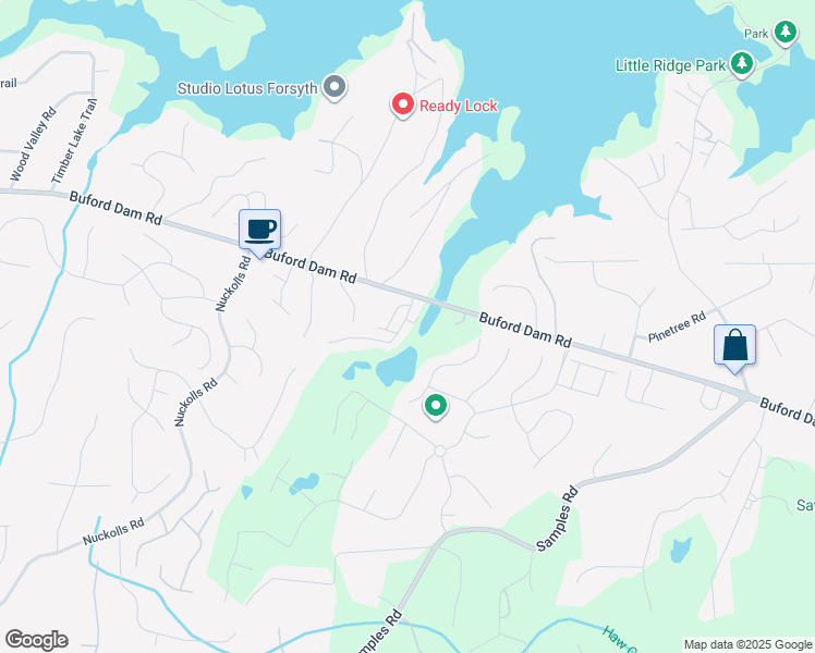 map of restaurants, bars, coffee shops, grocery stores, and more near 1950 Buford Dam Road in Cumming
