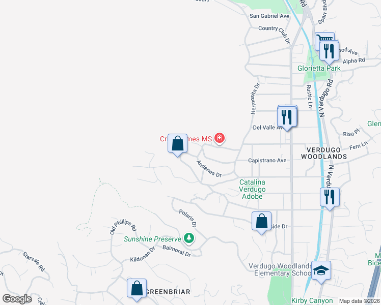 map of restaurants, bars, coffee shops, grocery stores, and more near 1314 Opechee Way in Glendale