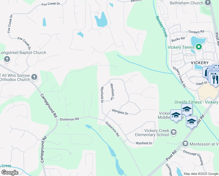 map of restaurants, bars, coffee shops, grocery stores, and more near 7895 Wynfield Circle in Cumming