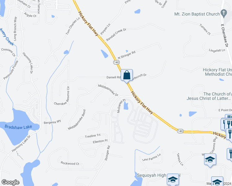 map of restaurants, bars, coffee shops, grocery stores, and more near 503 Middlebrooke Trace in Canton