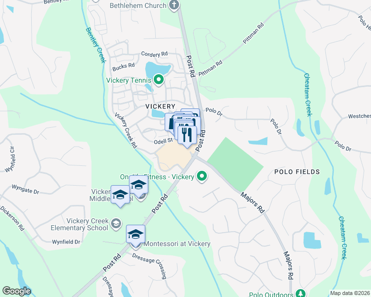 map of restaurants, bars, coffee shops, grocery stores, and more near 5850 Charlotte Lane in Cumming