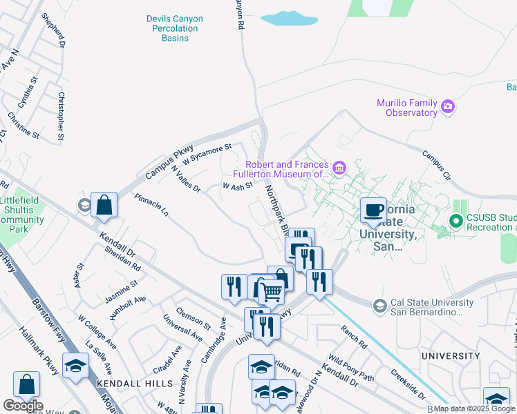 map of restaurants, bars, coffee shops, grocery stores, and more near 1951 Provost Place in San Bernardino