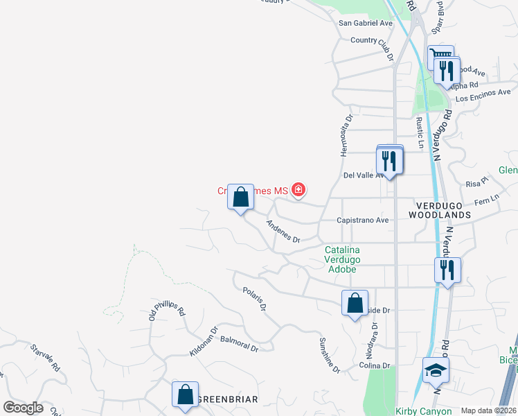 map of restaurants, bars, coffee shops, grocery stores, and more near 1314 Opechee Way in Glendale