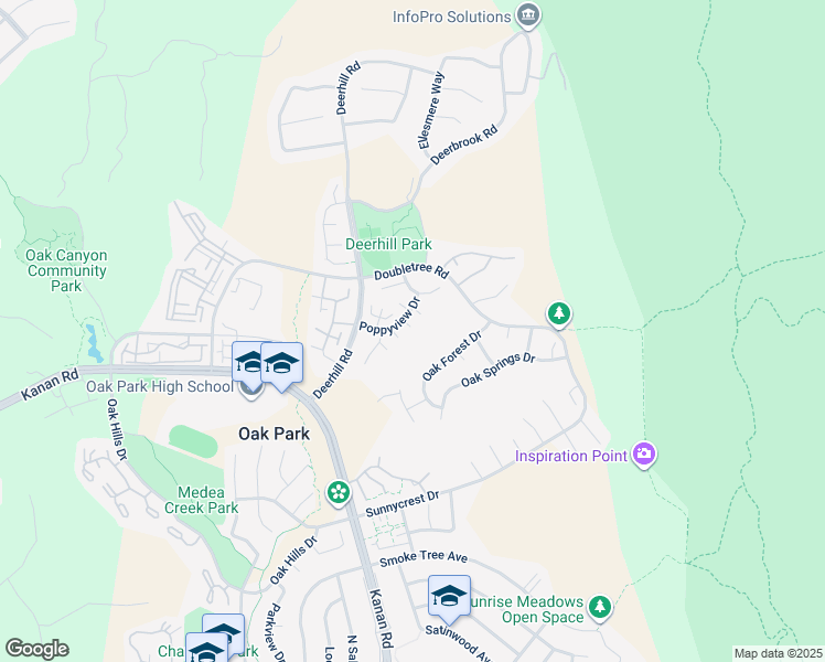 map of restaurants, bars, coffee shops, grocery stores, and more near 6810 Poppyview Drive in Agoura Hills