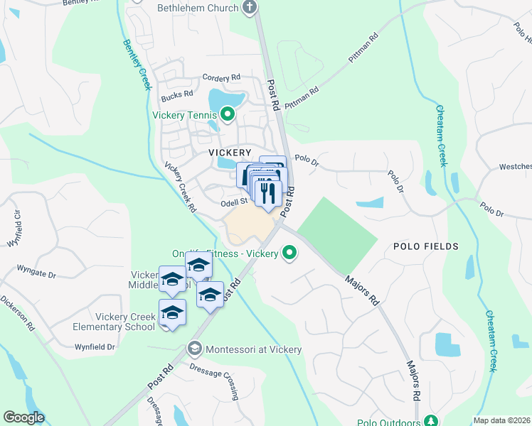 map of restaurants, bars, coffee shops, grocery stores, and more near 5850 Charlotte Lane in Cumming
