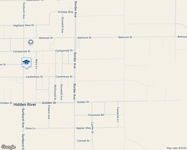 map of restaurants, bars, coffee shops, grocery stores, and more near Canterbury Street in Joshua Tree
