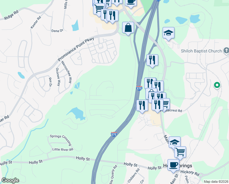 map of restaurants, bars, coffee shops, grocery stores, and more near 381 Hidden Creek Lane in Canton