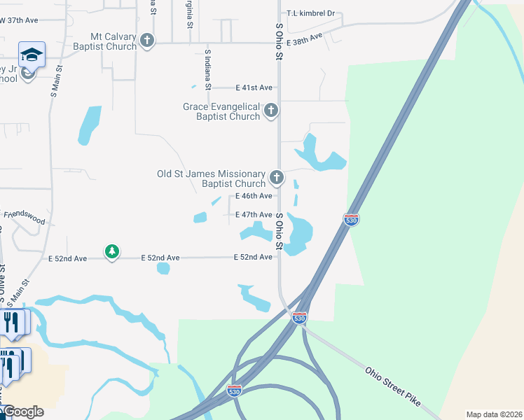 map of restaurants, bars, coffee shops, grocery stores, and more near 1212 East 47th Avenue in Pine Bluff
