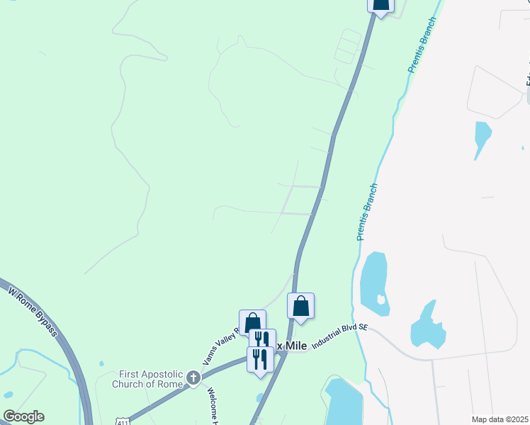 map of restaurants, bars, coffee shops, grocery stores, and more near Sanders Avenue Southwest in Floyd County
