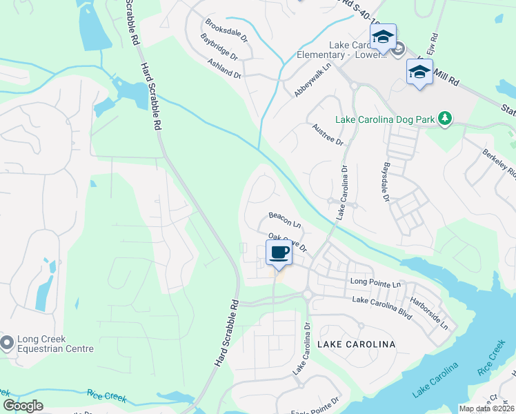 map of restaurants, bars, coffee shops, grocery stores, and more near 105 Beacon Lane in Columbia