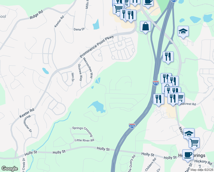 map of restaurants, bars, coffee shops, grocery stores, and more near 115 Hidden Creek Drive in Canton