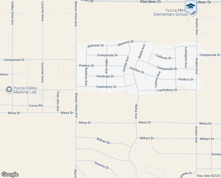 map of restaurants, bars, coffee shops, grocery stores, and more near 57929 Canterbury Street in Yucca Valley