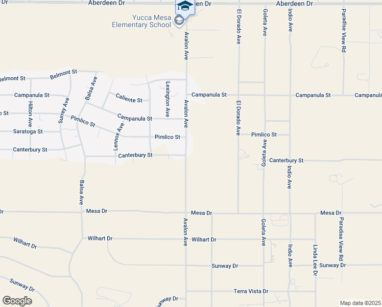 map of restaurants, bars, coffee shops, grocery stores, and more near 3857 Avalon Avenue in Yucca Valley