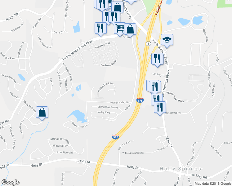 map of restaurants, bars, coffee shops, grocery stores, and more near 379 Hidden Creek Lane in Canton