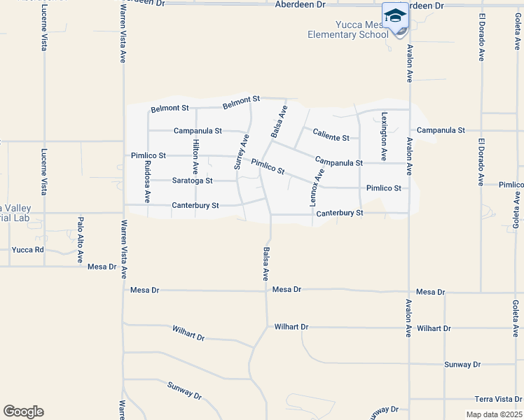 map of restaurants, bars, coffee shops, grocery stores, and more near 3872 Balsa Avenue in Yucca Valley