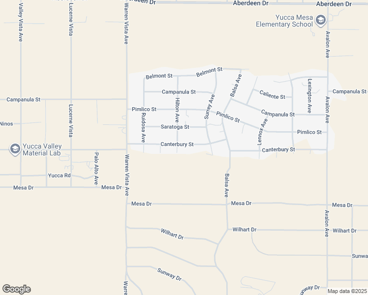 map of restaurants, bars, coffee shops, grocery stores, and more near 57929 Canterbury Street in Yucca Valley