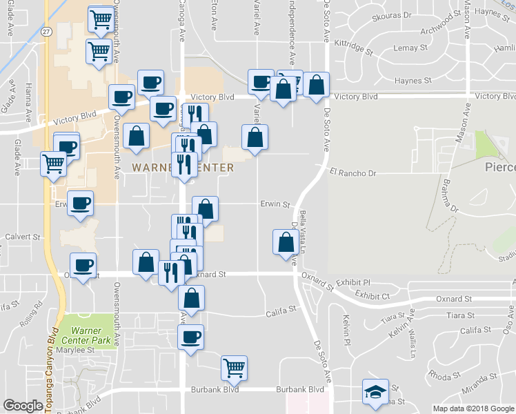 map of restaurants, bars, coffee shops, grocery stores, and more near 6198 Variel Avenue in Los Angeles