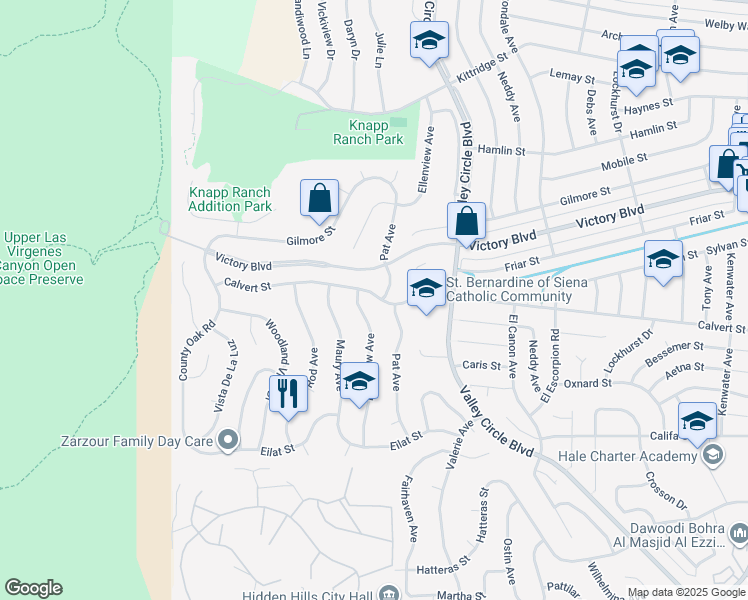 map of restaurants, bars, coffee shops, grocery stores, and more near 6133 Pat Avenue in Los Angeles