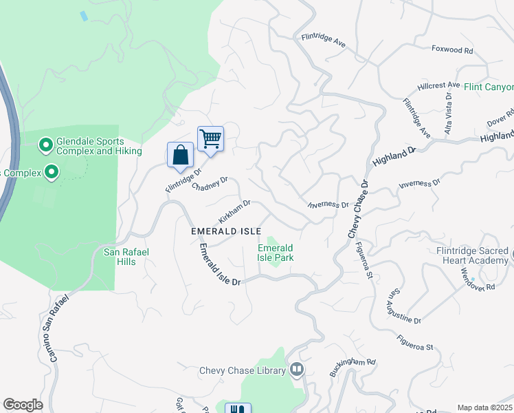 map of restaurants, bars, coffee shops, grocery stores, and more near 3218 Kirkham Drive in Glendale