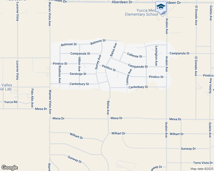 map of restaurants, bars, coffee shops, grocery stores, and more near 3872 Balsa Avenue in Yucca Valley