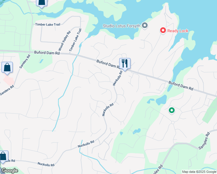 map of restaurants, bars, coffee shops, grocery stores, and more near 2005 Sweetgum Trail in Cumming