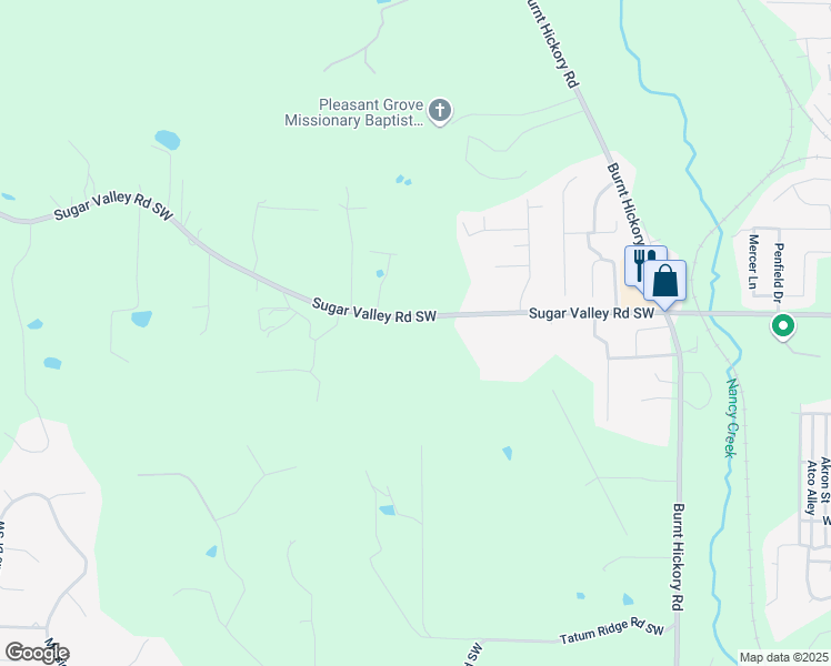 map of restaurants, bars, coffee shops, grocery stores, and more near 423 Sugar Valley Road Southwest in Cartersville