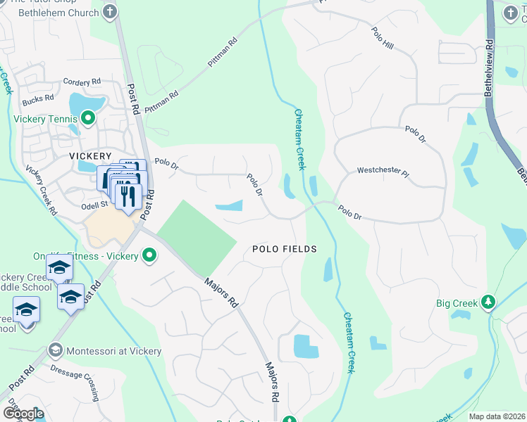 map of restaurants, bars, coffee shops, grocery stores, and more near 6080 Wellington Court in Cumming
