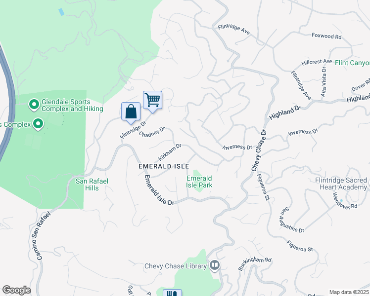 map of restaurants, bars, coffee shops, grocery stores, and more near 3218 Kirkham Drive in Glendale