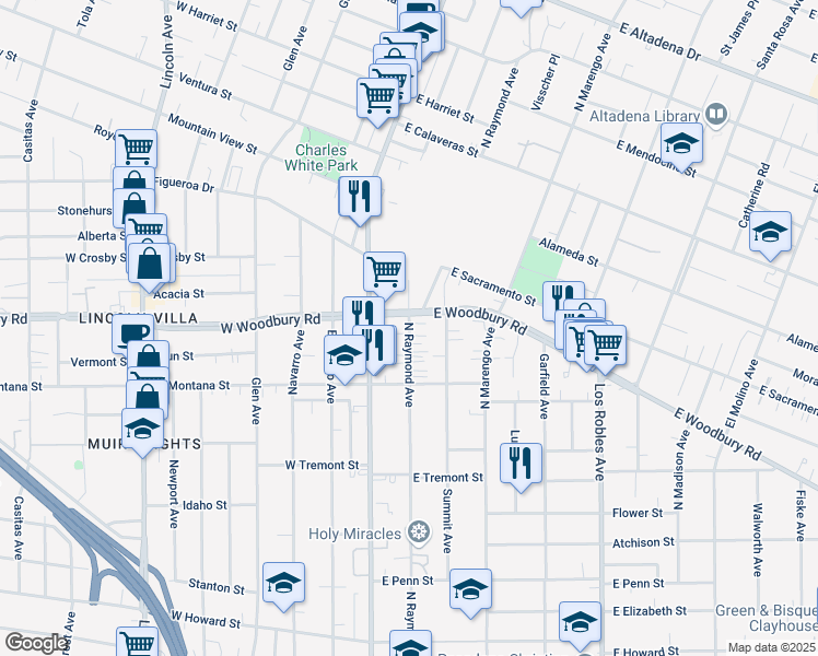 map of restaurants, bars, coffee shops, grocery stores, and more near 2117 North Raymond Avenue in Altadena